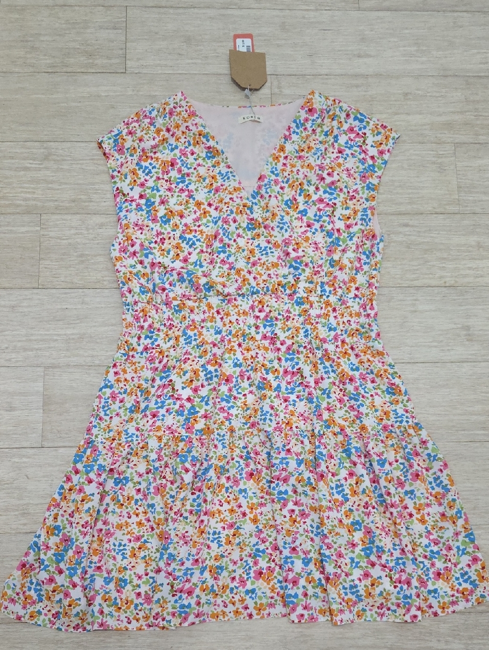 Kori Pink Blue Orange Floral V-Neck Summer Dress